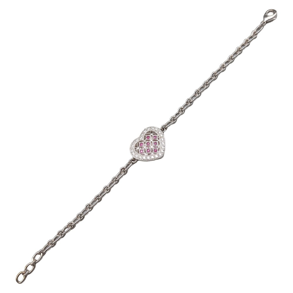 Danbury Mint I Love You Dozen Rubies Heart Bracelet Silver Tone Charm 7.75in